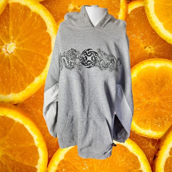 Vintage Top Heavy Men's Gray Long Sleeve Hooded Pullover Sweatshirt Size XL